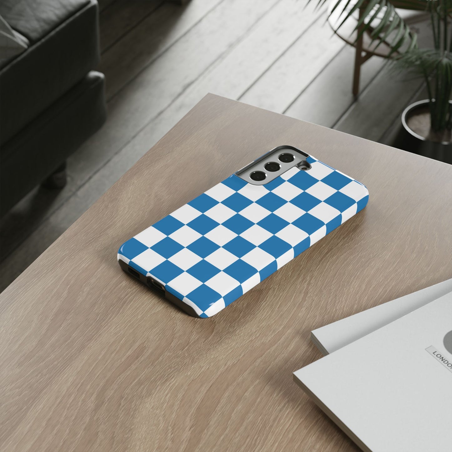 Blue Checkerboard Phone Case, Samsung Galaxy S25, S25 Plus, S24, S24 Plus, S24 Ultra, S23, S22, S22 Plus, S21 Ultra, S21 FE, S20+