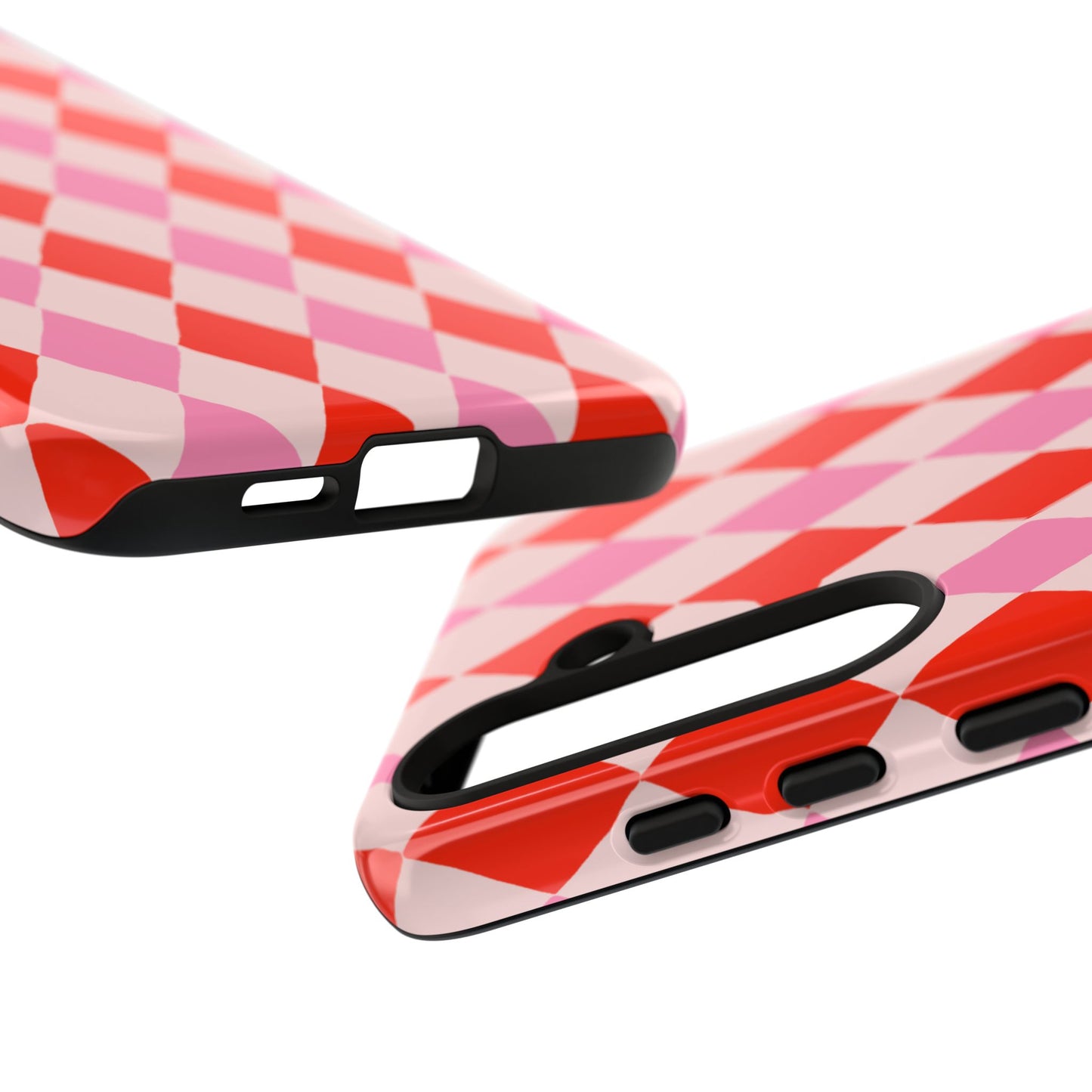 Tough Cases with Red Pink Diamonds, Retro Checkerboard iPhone Case And Samsung Case, Slim Fit Phone Case, Stylish Gift