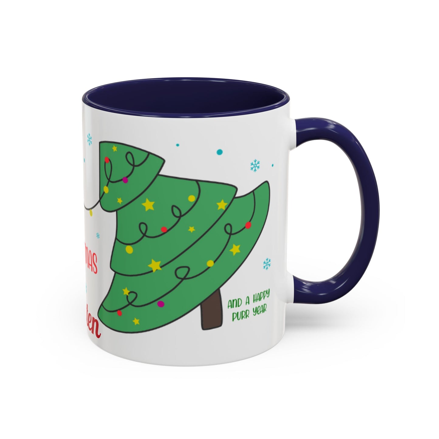 Personalized Meowy Christmas Accent Mug, Funny Holiday Coffee Cup, Cat Lover Gift, Festive Drinkware, Christmas Decor, Personalized Mug