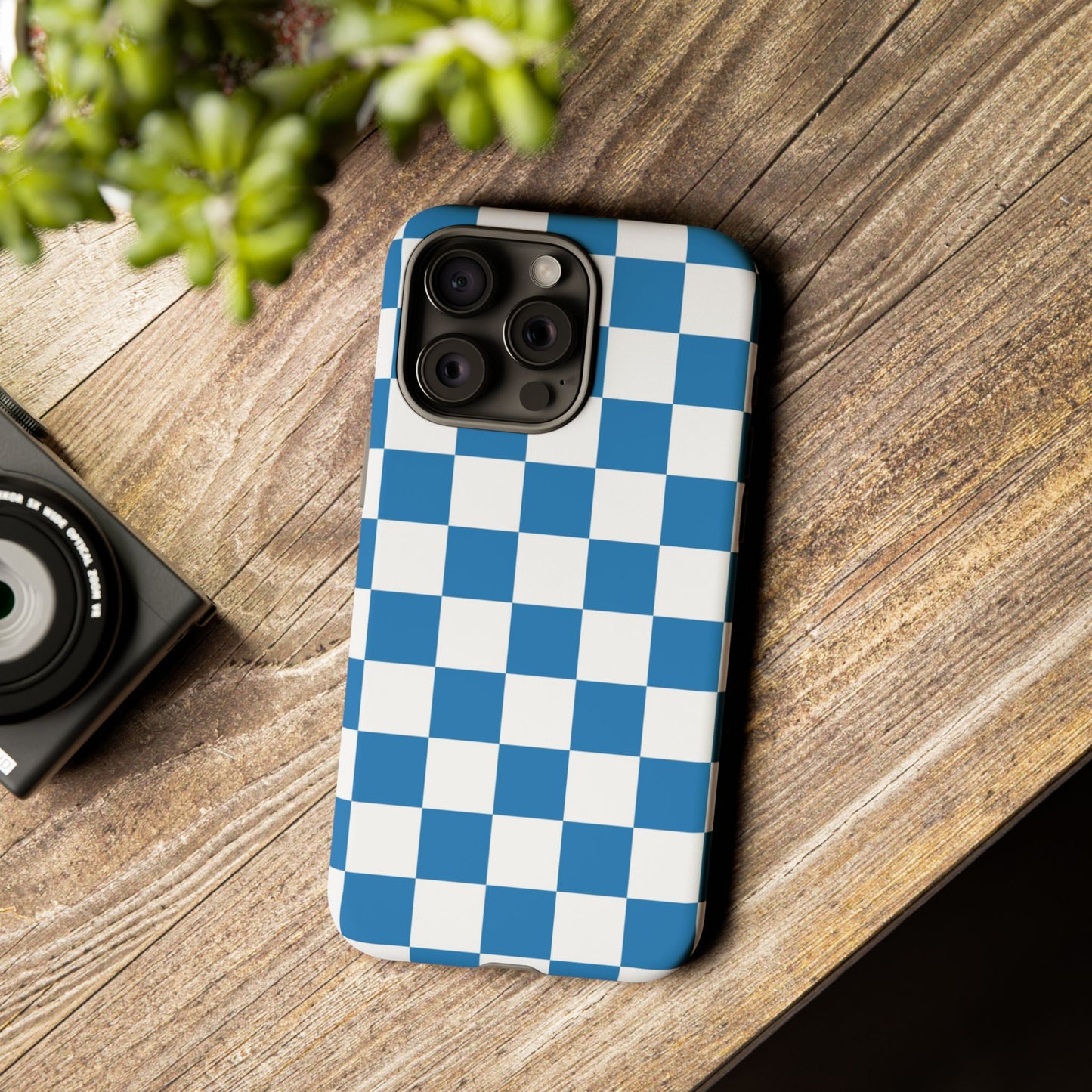Checkered Phone Case, iPhone 17 Pro, 17, 16, 15, 14, 13, 12, 11, X, XR, XS MAX, Smartphone Cover, Blue and White Mobile Protector