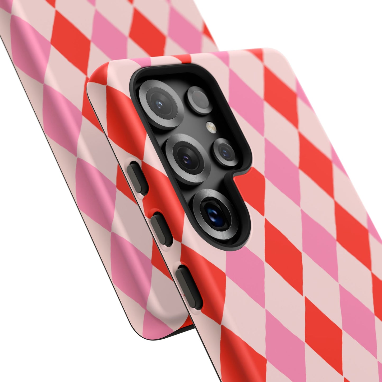 Tough Cases with Red Pink Diamonds, Retro Checkerboard iPhone Case And Samsung Case, Slim Fit Phone Case, Stylish Gift