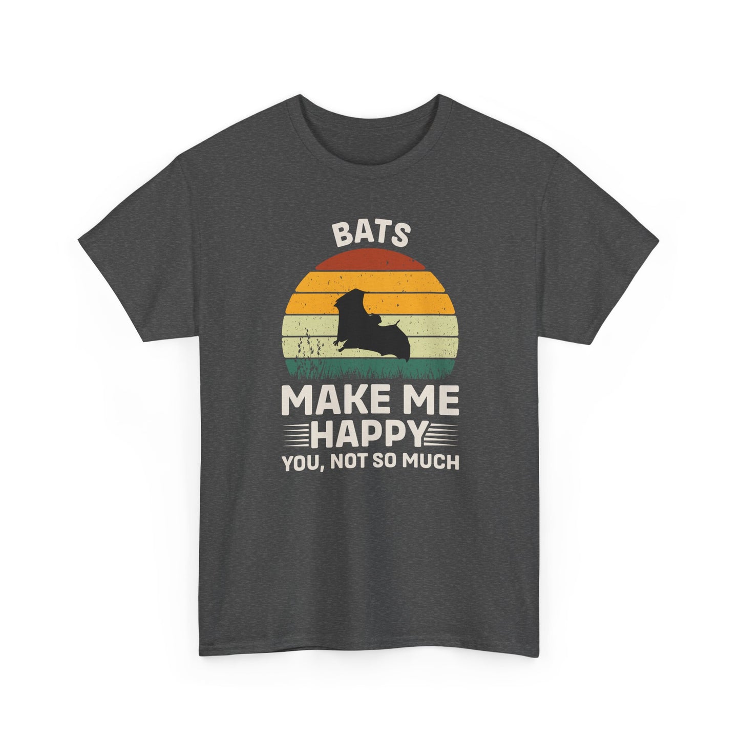 Bats Make Me Happy Unisex Heavy Cotton Tee, Funny Graphic Tee, Lovers Gift, Halloween Apparel, Everyday Casual Wear, Nature
