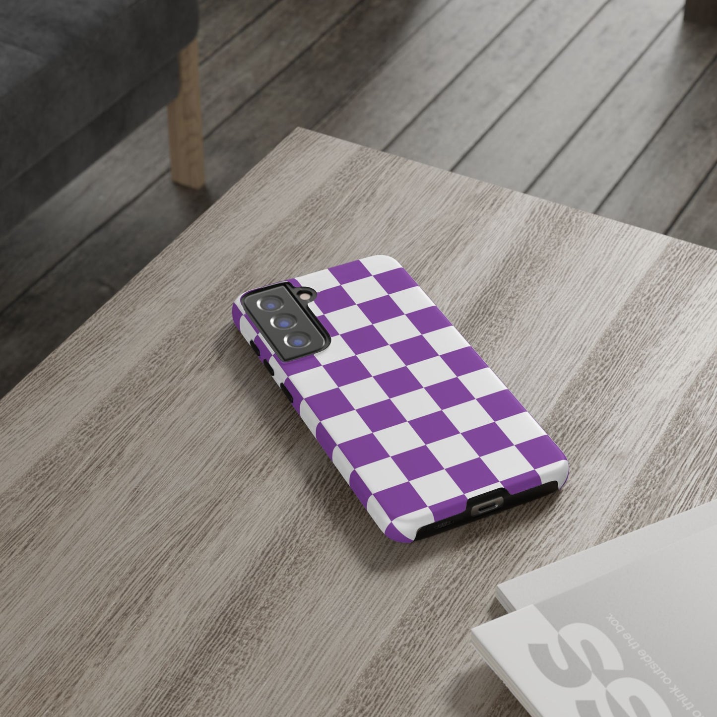 Purple Checkered Phone Case, Samsung Galaxy S25, S25 Plus, S24, S24 Plus, S24 Ultra, S23, S22, S22 Plus, S21 Ultra, S21 FE, S20+