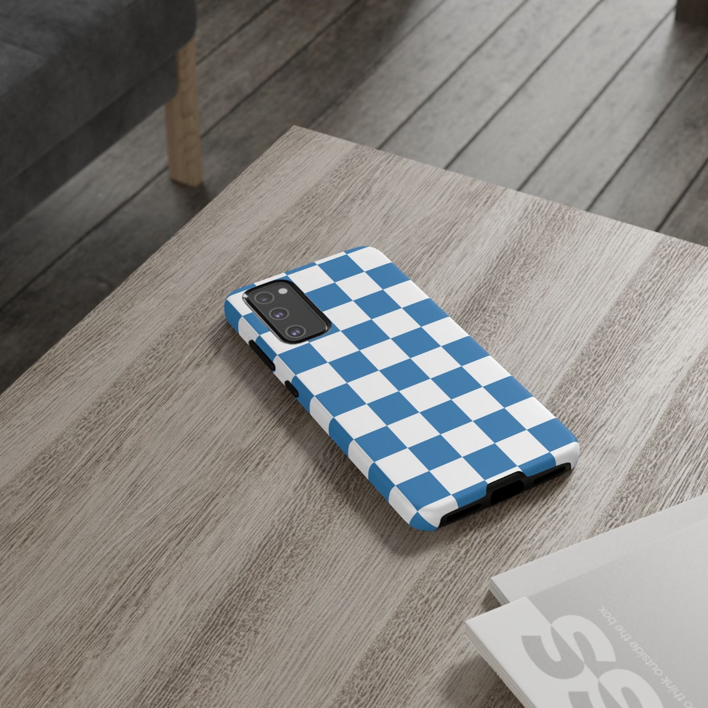 Blue Checkerboard Phone Case, Samsung Galaxy S25, S25 Plus, S24, S24 Plus, S24 Ultra, S23, S22, S22 Plus, S21 Ultra, S21 FE, S20+