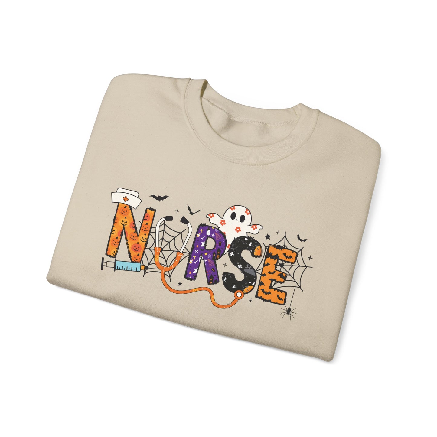 Nurse Themed Crewneck Sweatshirt - Cozy Nursing Apparel, Perfect Gift for Healthcare Workers, Halloween Style, Comfortable Unisex