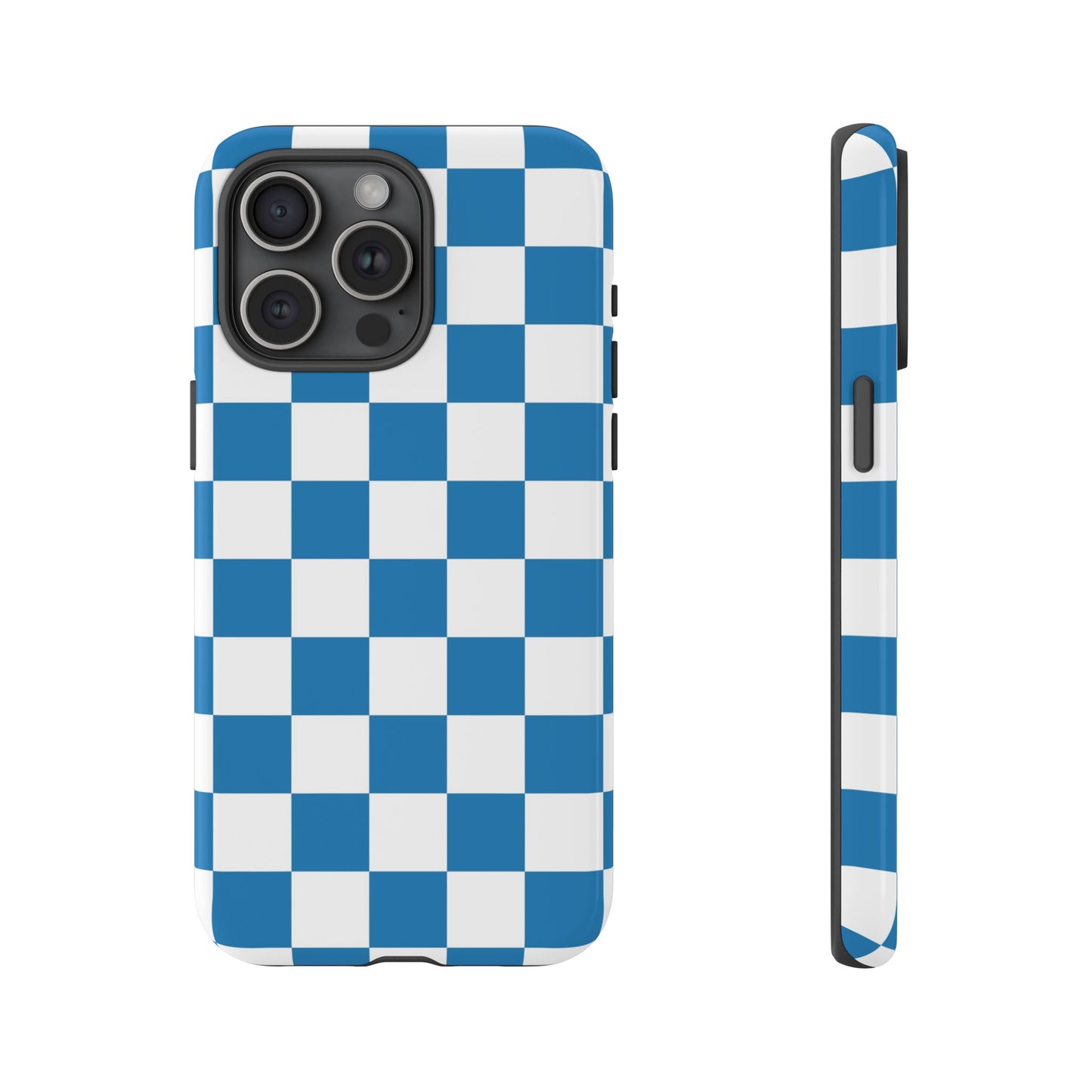 Checkered Phone Case, iPhone 17 Pro, 17, 16, 15, 14, 13, 12, 11, X, XR, XS MAX, Smartphone Cover, Blue and White Mobile Protector