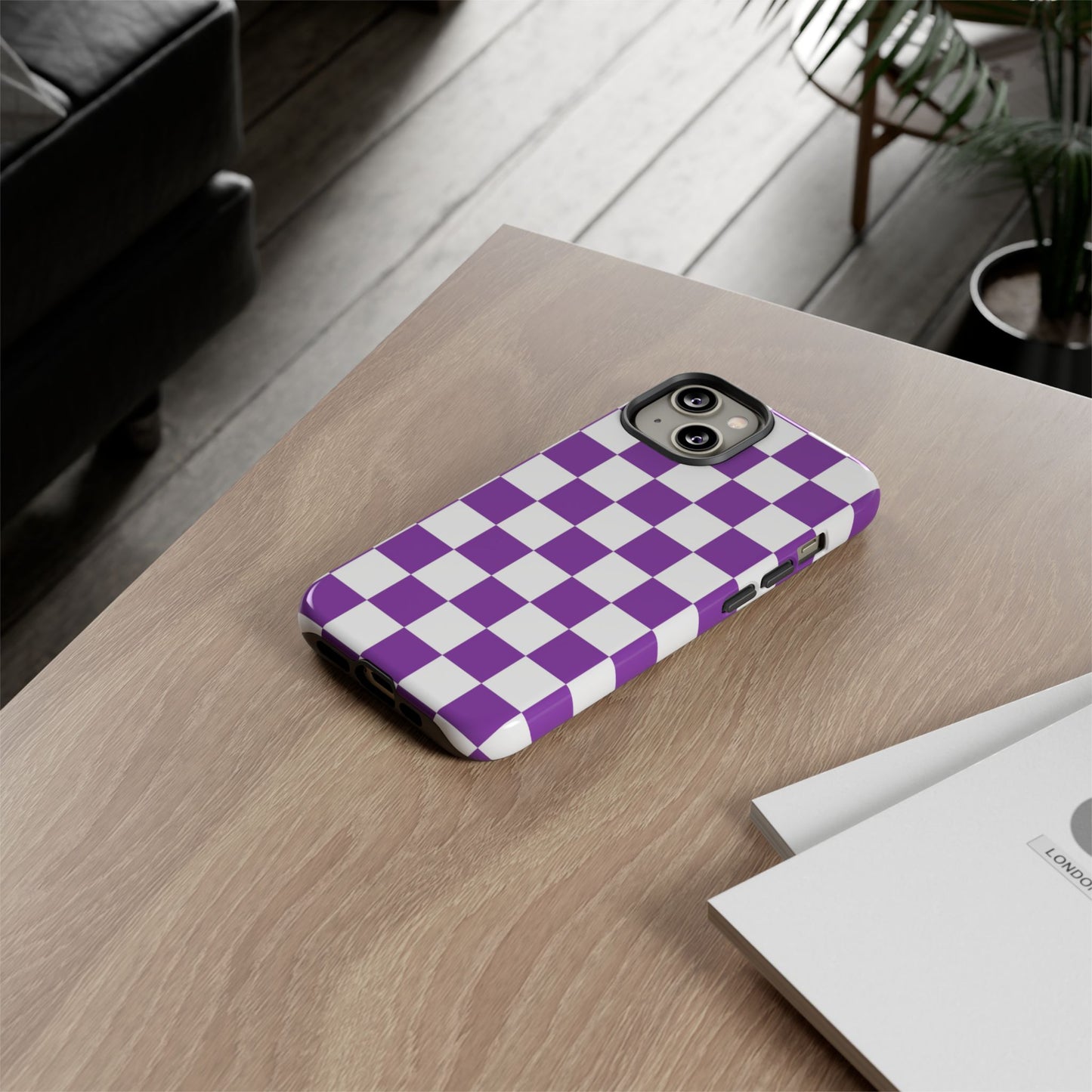 Purple Checkered Phone Case,  iPhone 17 Pro, 17, 16, 15, 14, 13, 12, 11, X, XR, XS MAX, Trendy Gift for Friends, Accessory for Occasions