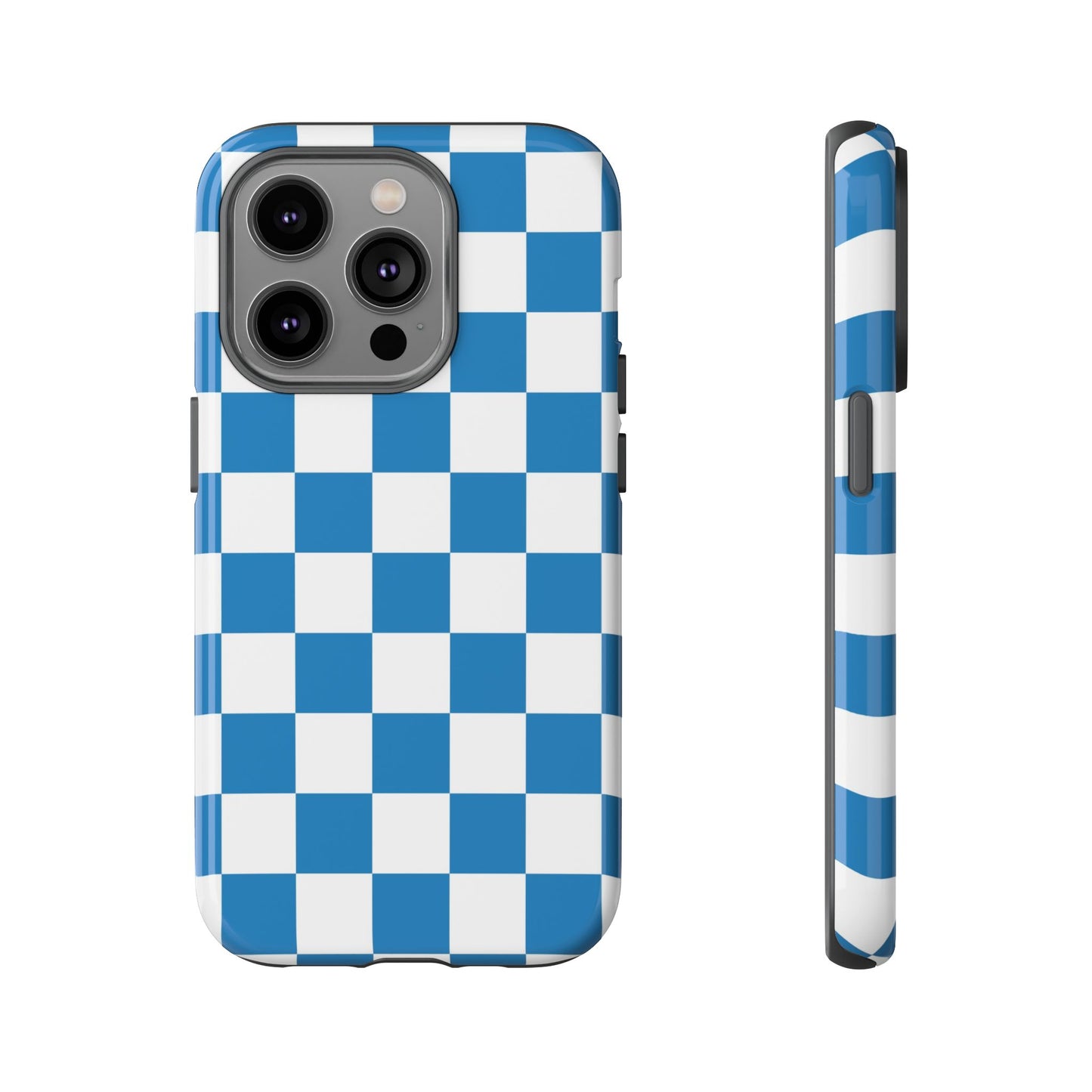 Checkered Phone Case, iPhone 17 Pro, 17, 16, 15, 14, 13, 12, 11, X, XR, XS MAX, Smartphone Cover, Blue and White Mobile Protector