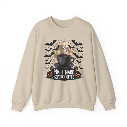 Spooky Coffee Lover's Crewneck Sweatshirt, Cozy Halloween Apparel Unisex Sweatshirt Nightmare Before Coffee Sweatshirt Perfect for Halloween
