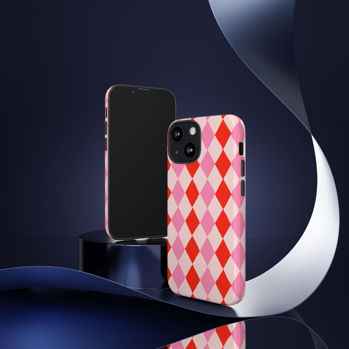 Tough Cases with Red Pink Diamonds, Retro Checkerboard iPhone Case And Samsung Case, Slim Fit Phone Case, Stylish Gift