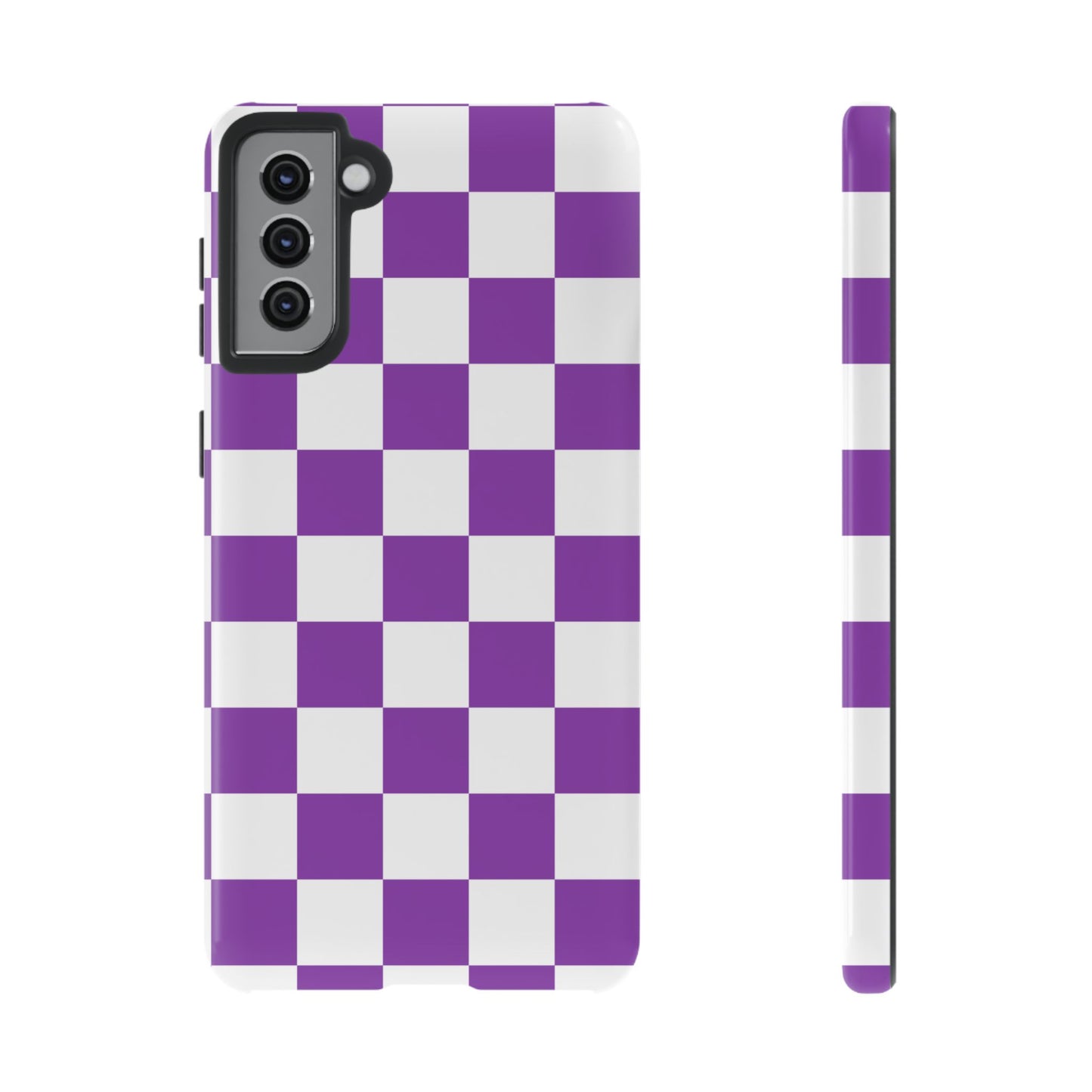 Purple Checkered Phone Case, Samsung Galaxy S25, S25 Plus, S24, S24 Plus, S24 Ultra, S23, S22, S22 Plus, S21 Ultra, S21 FE, S20+
