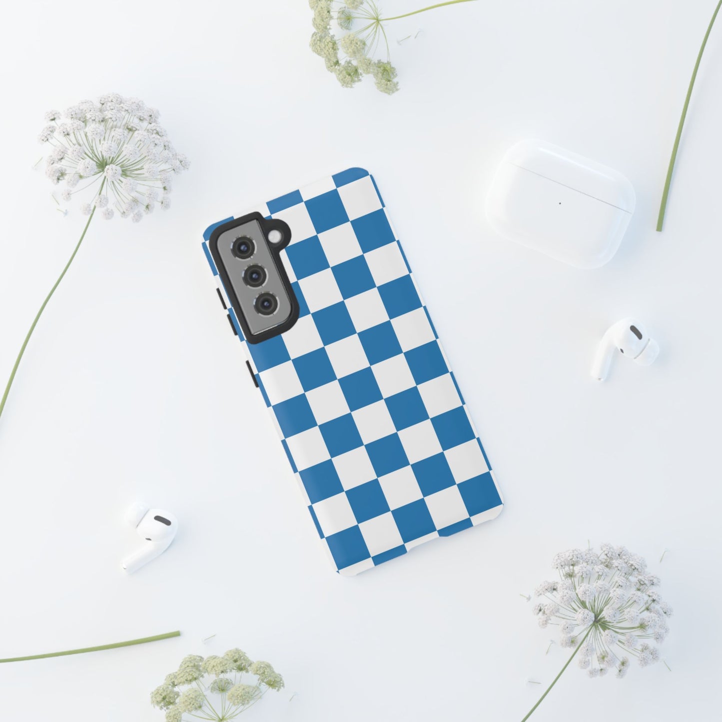 Blue Checkerboard Phone Case, Samsung Galaxy S25, S25 Plus, S24, S24 Plus, S24 Ultra, S23, S22, S22 Plus, S21 Ultra, S21 FE, S20+