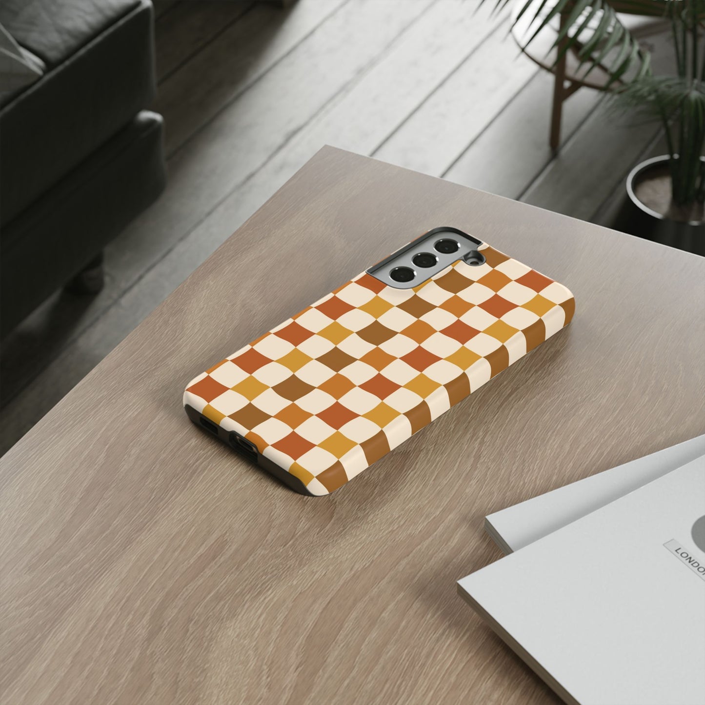 Boho Checked Phone Case, Checkerboard Design, Durable Protection, Phone Cover, Phone case For iPhone and Samsung, Trendy Phone Cover