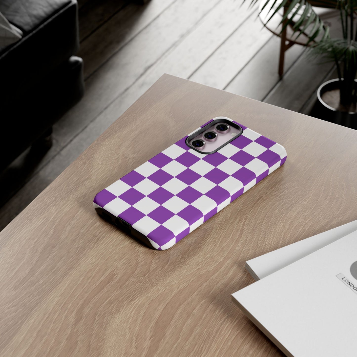 Purple Checkered Phone Case, Samsung Galaxy S25, S25 Plus, S24, S24 Plus, S24 Ultra, S23, S22, S22 Plus, S21 Ultra, S21 FE, S20+