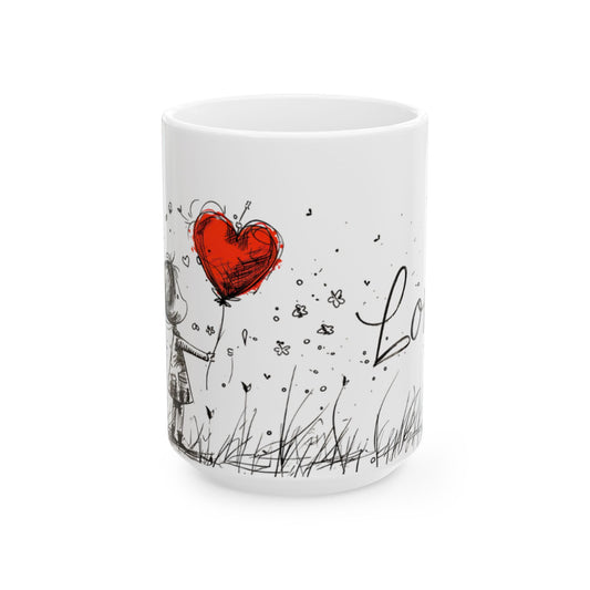 Whimsical Love Ceramic Mug, Cute Gift for Romance, Housewarming, Cozy Coffee Cups,, Perfect for Valentine's Day, Gift for her