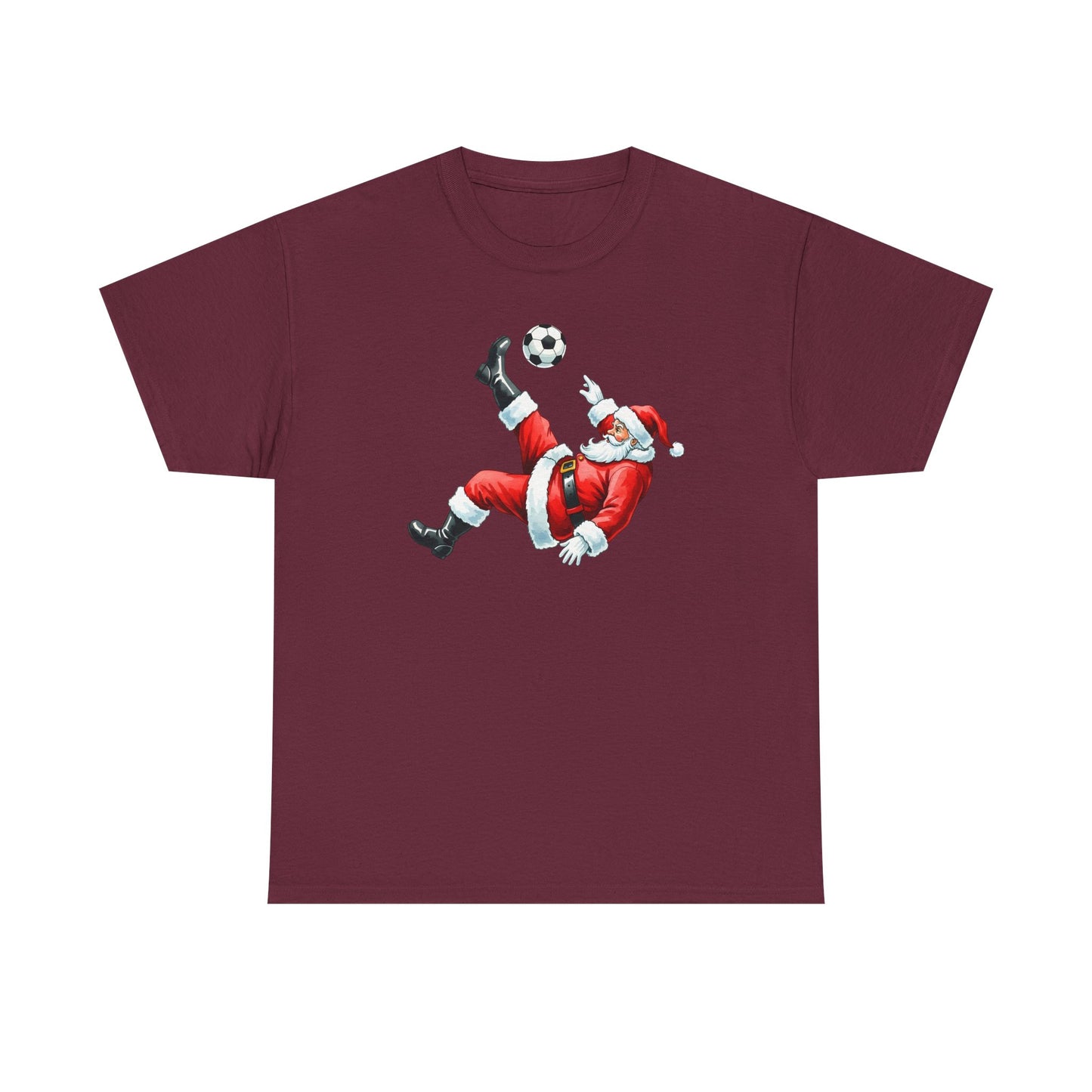 Santa Soccer Heavy Cotton Tee, Fun Holiday Shirt, Christmas Party, Gift for Him/Her, Festive Clothing, Casual Wear, Gift for her