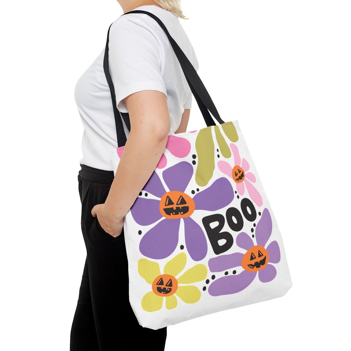 Halloween Floral Tote Bag, Eco-Friendly Shopping Tote, Seasonal Gift Bag, Trick or Treat Tote, Fall Decor Carryall