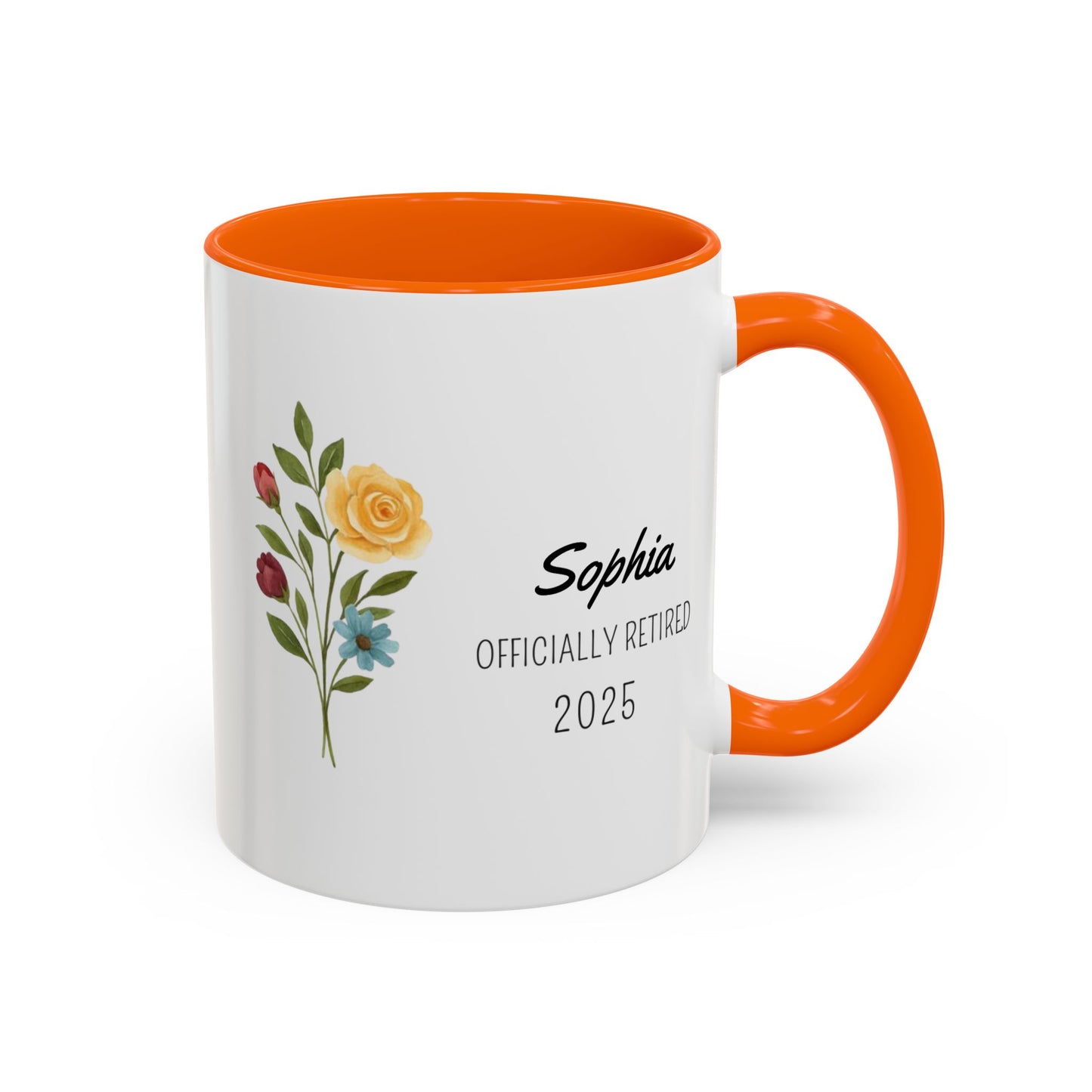 Personalized Retirement Coffee Mug, Floral Design, Gift for Retirees, Custom Name Mug, Celebration Drinkware, Retirement Day Gift