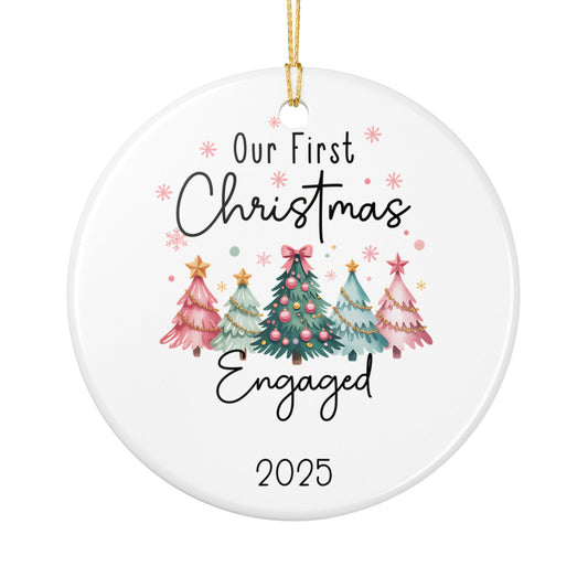 Our First Christmas Engaged Ornament 2025, Engagement Ornament with Year, Newly Engaged Couple Christmas Gift, Ceramic Wedding Keepsake