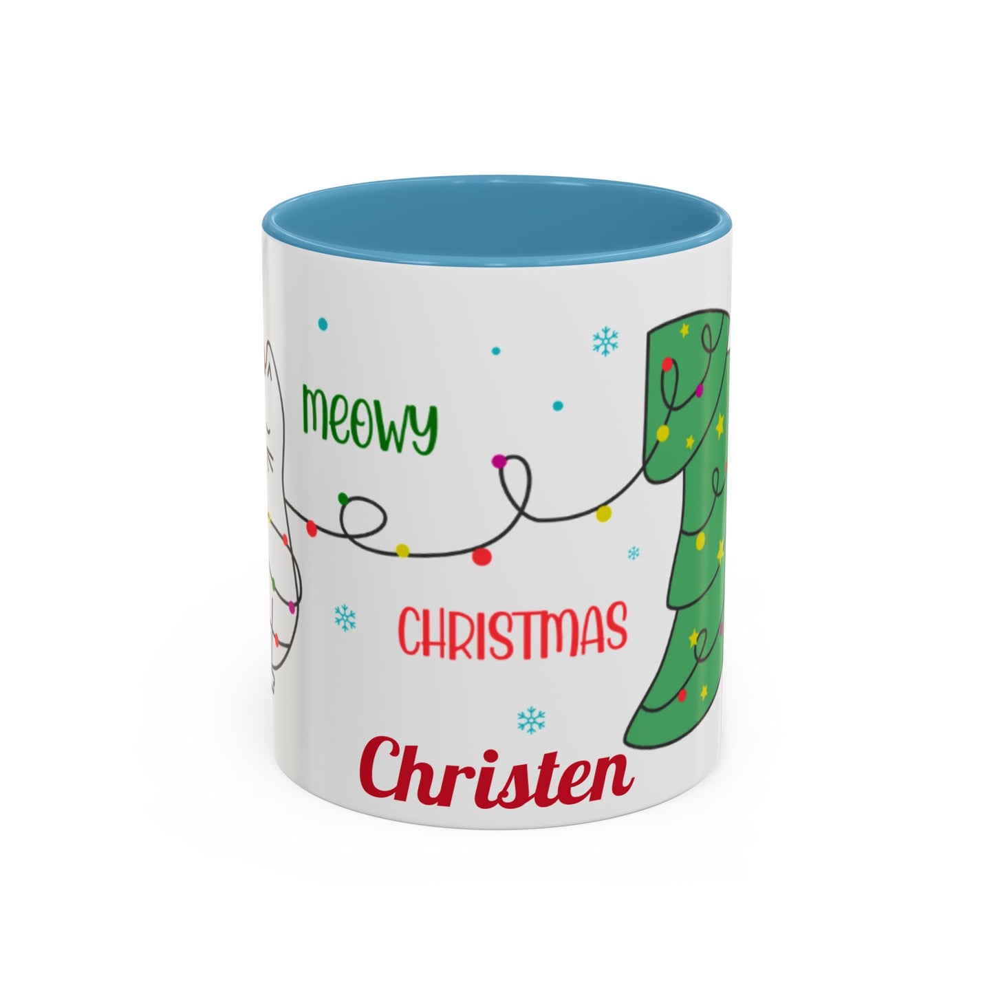 Personalized Meowy Christmas Accent Mug, Funny Holiday Coffee Cup, Cat Lover Gift, Festive Drinkware, Christmas Decor, Personalized Mug