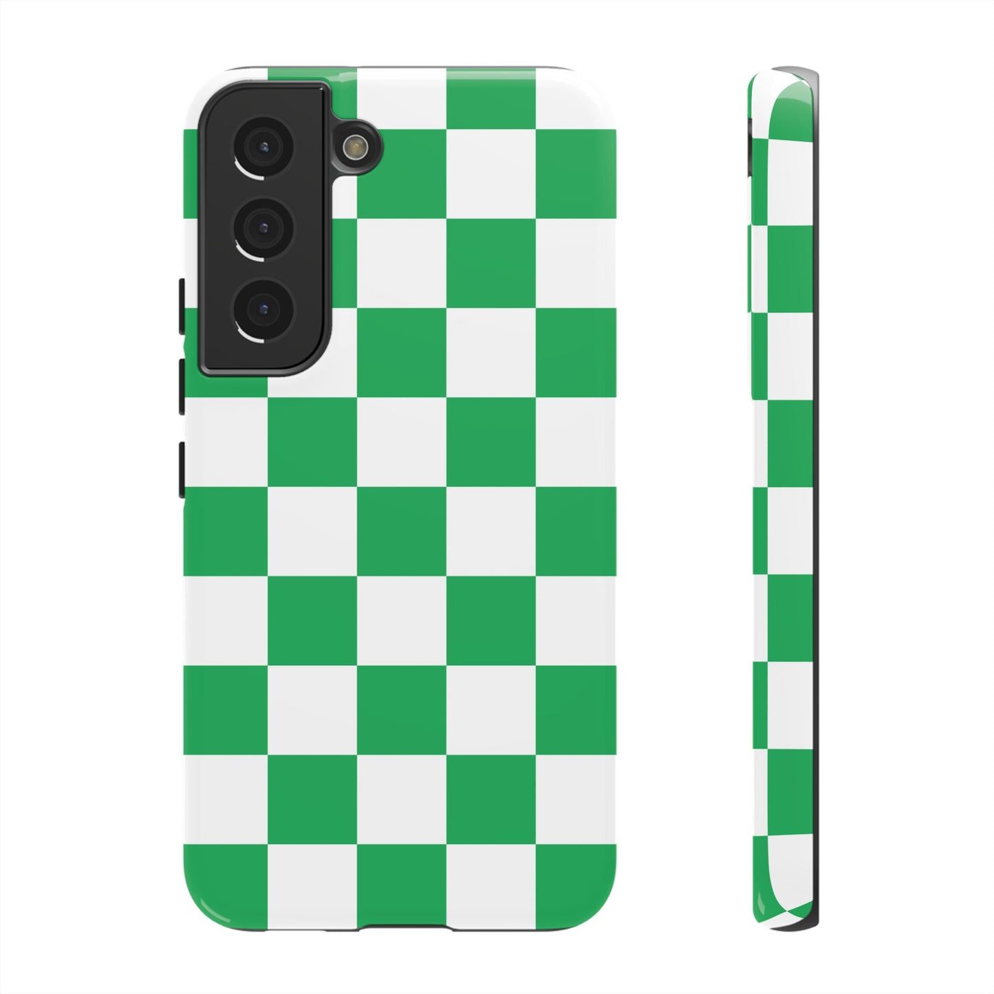 Green Checkered Phone Case, Phone Cases Samsung Galaxy S25, S25 Plus, S24, S24 Plus, S24 Ultra, S23, S22, S22 Plus, S21 Ultra, S21 FE, S20+