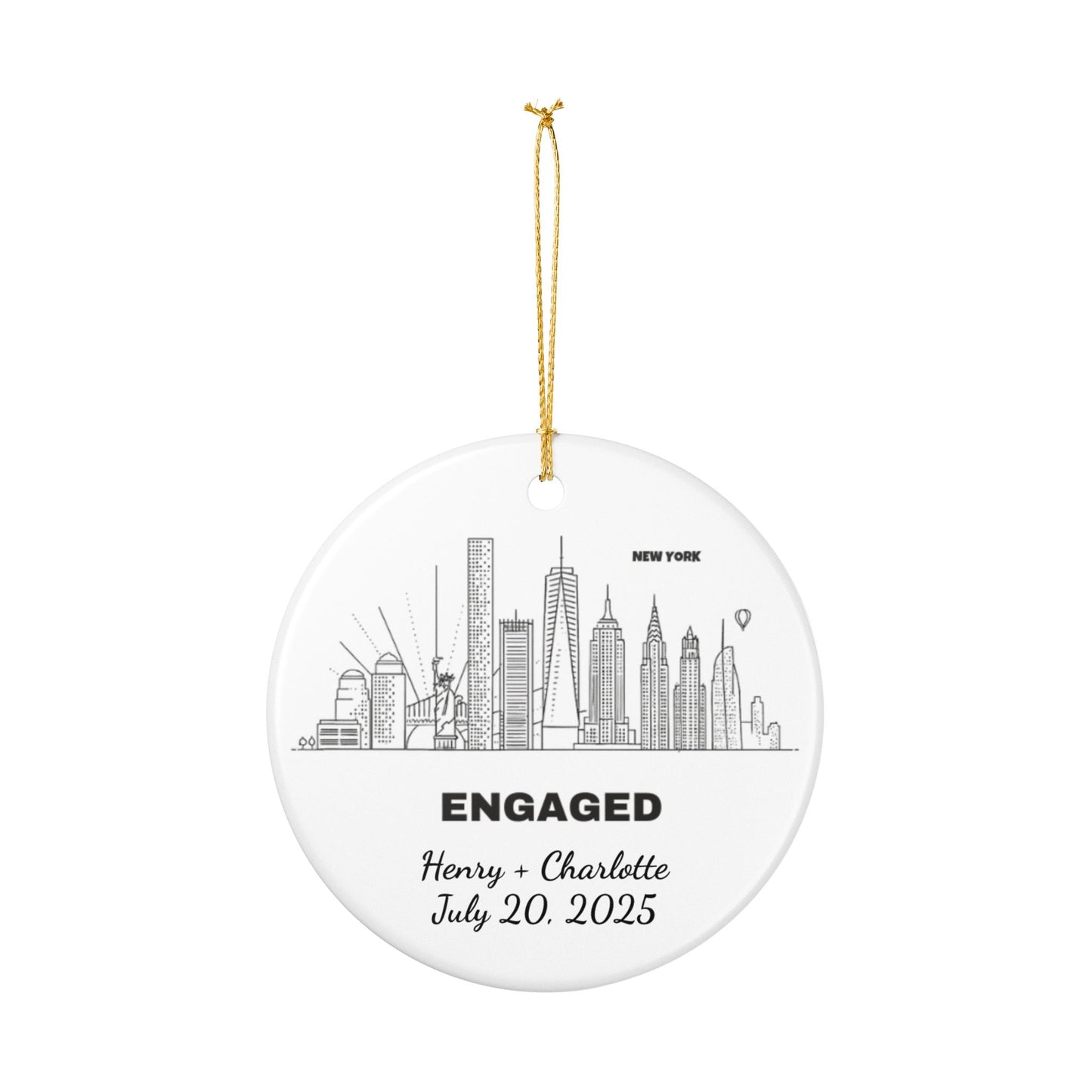 Engagement Ornament Personalized City Skyline Just Engaged Gift, Cities Christmas Ornaments 1st Xmas Engaged Couples Ornament Gay Engagement