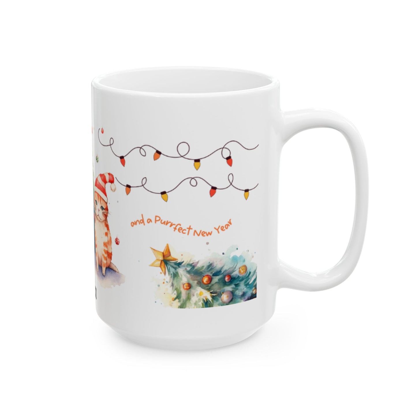 Personalized Christmas Cat Ceramic Mug, Custom Pet Lover Gift, Holiday Coffee Cup, Cute Feline Decor, Family Gift, Winter Celebration