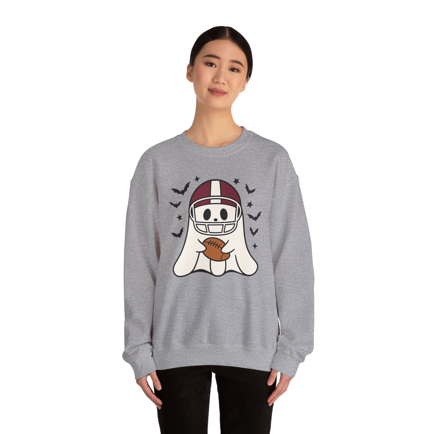 Halloween Ghost Football Sweatshirt, Cozy Crewneck, Unisex Sweatshirt, Fall Apparel, Spooky Season Fashion, Ghost Design