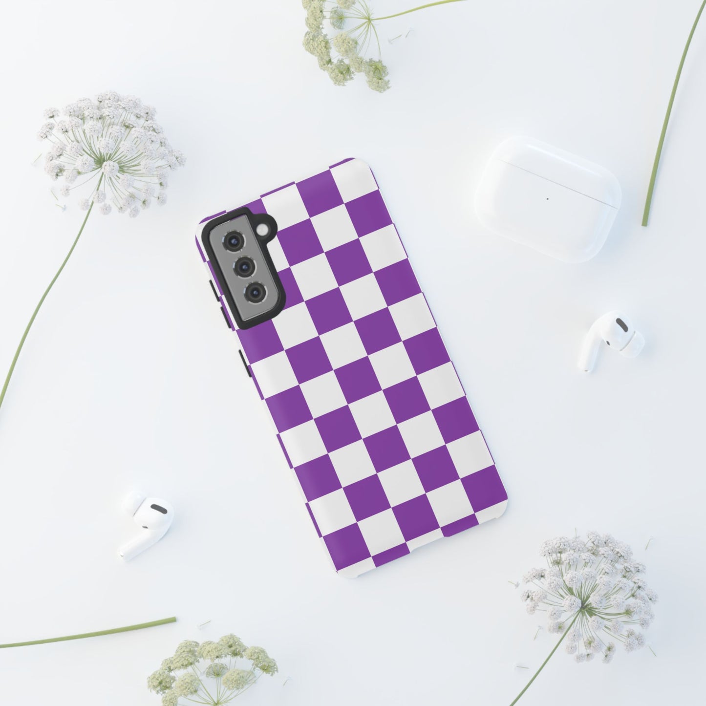 Purple Checkered Phone Case, Samsung Galaxy S25, S25 Plus, S24, S24 Plus, S24 Ultra, S23, S22, S22 Plus, S21 Ultra, S21 FE, S20+