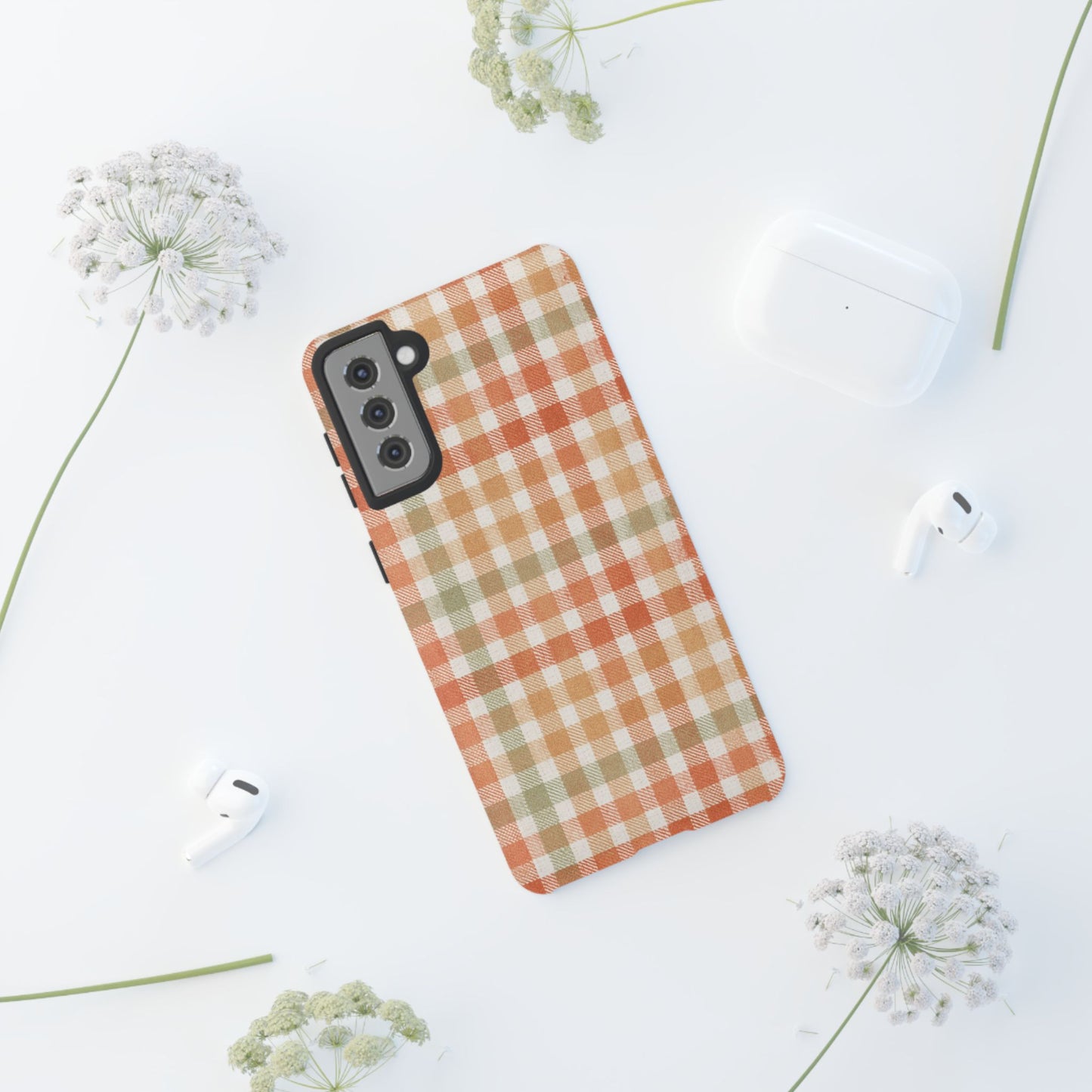 Boho Checkered Phone Case | Neutral Aesthetic Plaid Case | Retro Minimalist Check Design | iPhone Cover | Samsung Cover