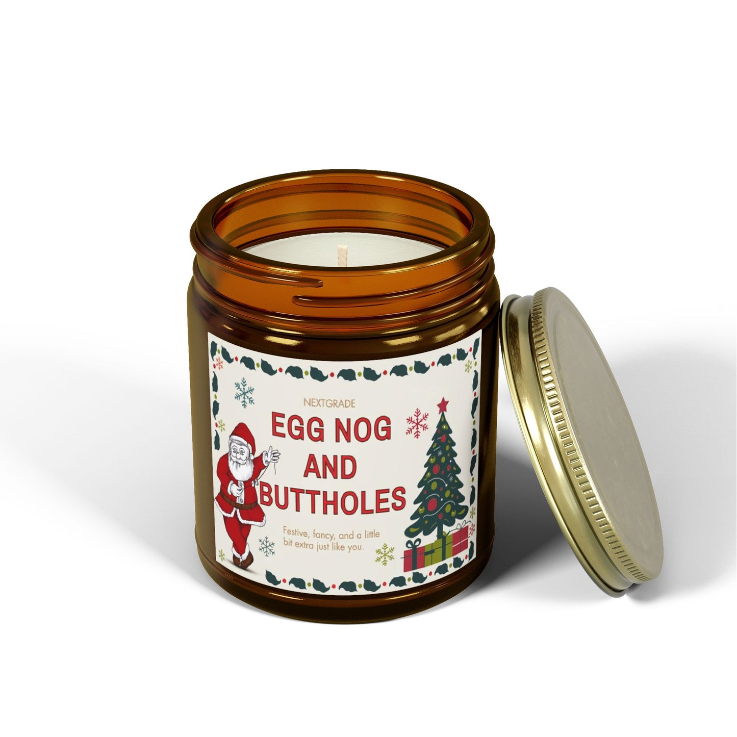 Egg Nog and Buttholes Candle, Funny Christmas Candle Gift for Friends Coworkers | Soy Wax Candle in Clear or Amber Jar | 8 Scent Options
