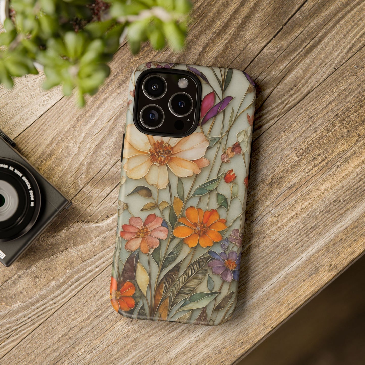 Phone case For iPhone & Samsung, Wildflower Mosaic MagSafe iPhone Case: Botanical Floral Design iPhone