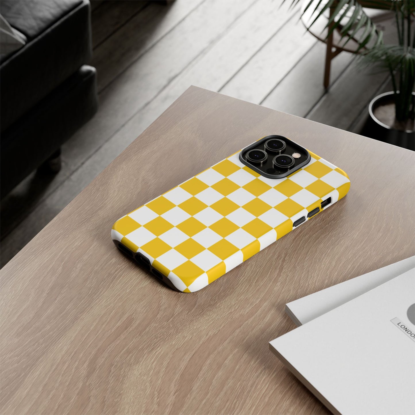 Yellow Checkered Phone Case - iPhone 17 Pro, 17, 16, 15, 14, 13, 12, 11, X, XR, XS MAX, Gift for Friends
