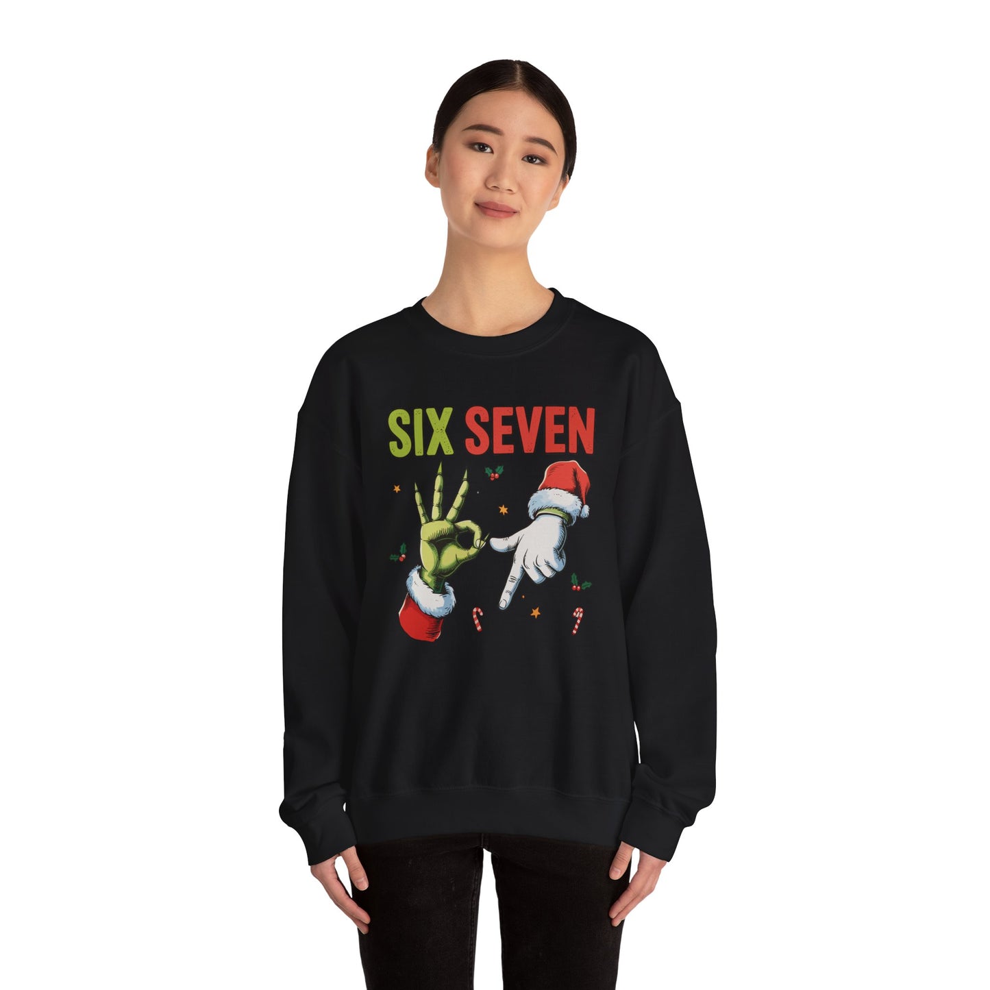 Funny Six Seven Christmas Sweatshirt | Santa Hands Holiday Crewneck | Cozy Pink Christmas Sweater for Men Women | Festive Holiday Gift