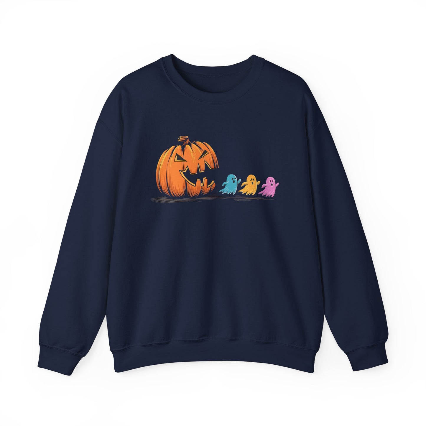 Halloween Ghost & Pumpkin Crewneck Sweatshirt, Unisex Fall Apparel, Cozy Sweatshirt, Halloween Gift, Seasonal Fashion