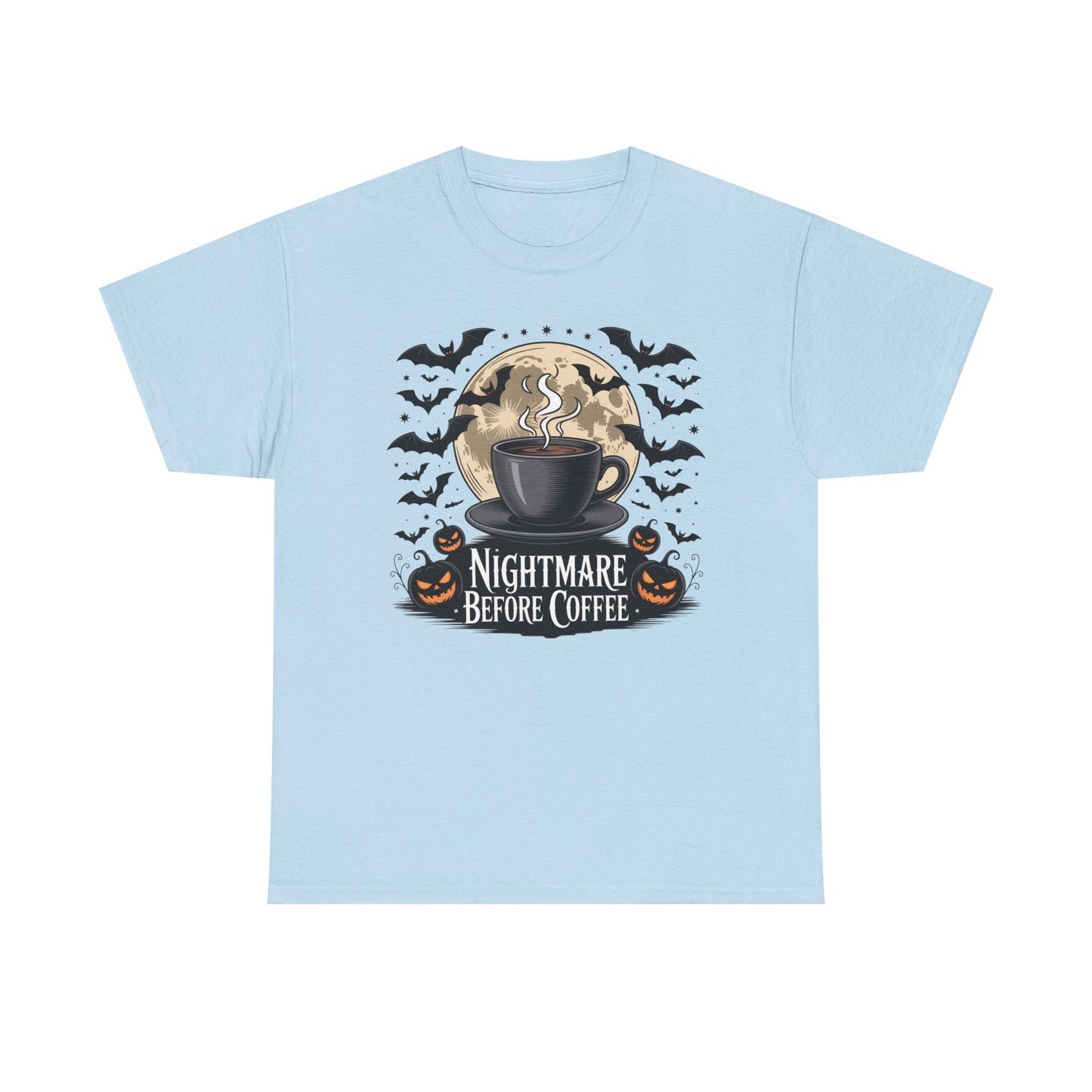 Halloween Coffee Tee, Unisex Heavy Cotton T-Shirt, Nightmare Before Coffee Shirt, Spooky Graphic Tee, Fall Seasonal Apparel