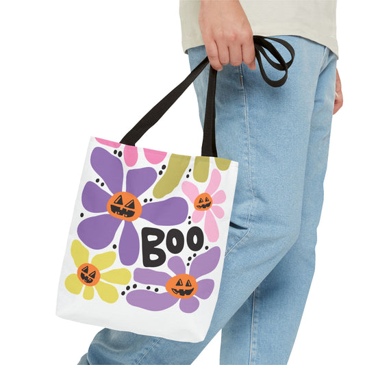 Halloween Floral Tote Bag, Eco-Friendly Shopping Tote, Seasonal Gift Bag, Trick or Treat Tote, Fall Decor Carryall