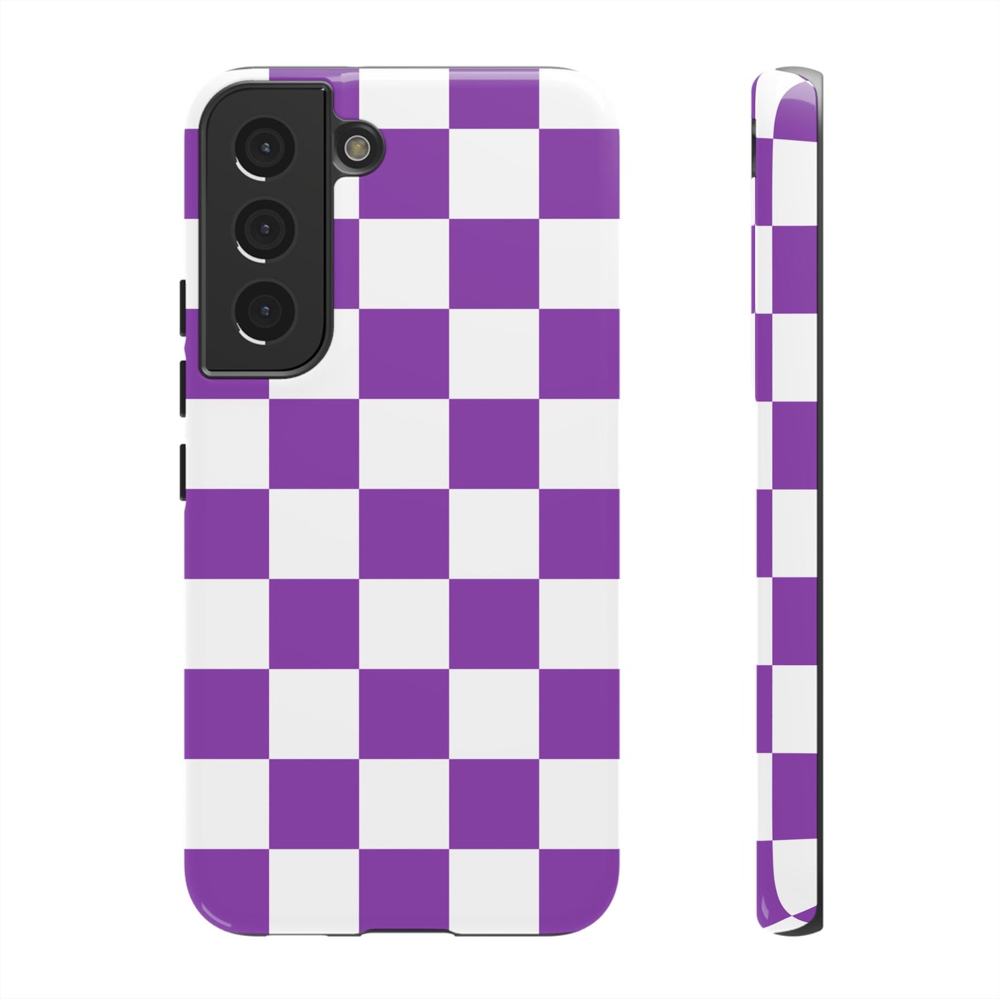 Purple Checkered Phone Case, Samsung Galaxy S25, S25 Plus, S24, S24 Plus, S24 Ultra, S23, S22, S22 Plus, S21 Ultra, S21 FE, S20+