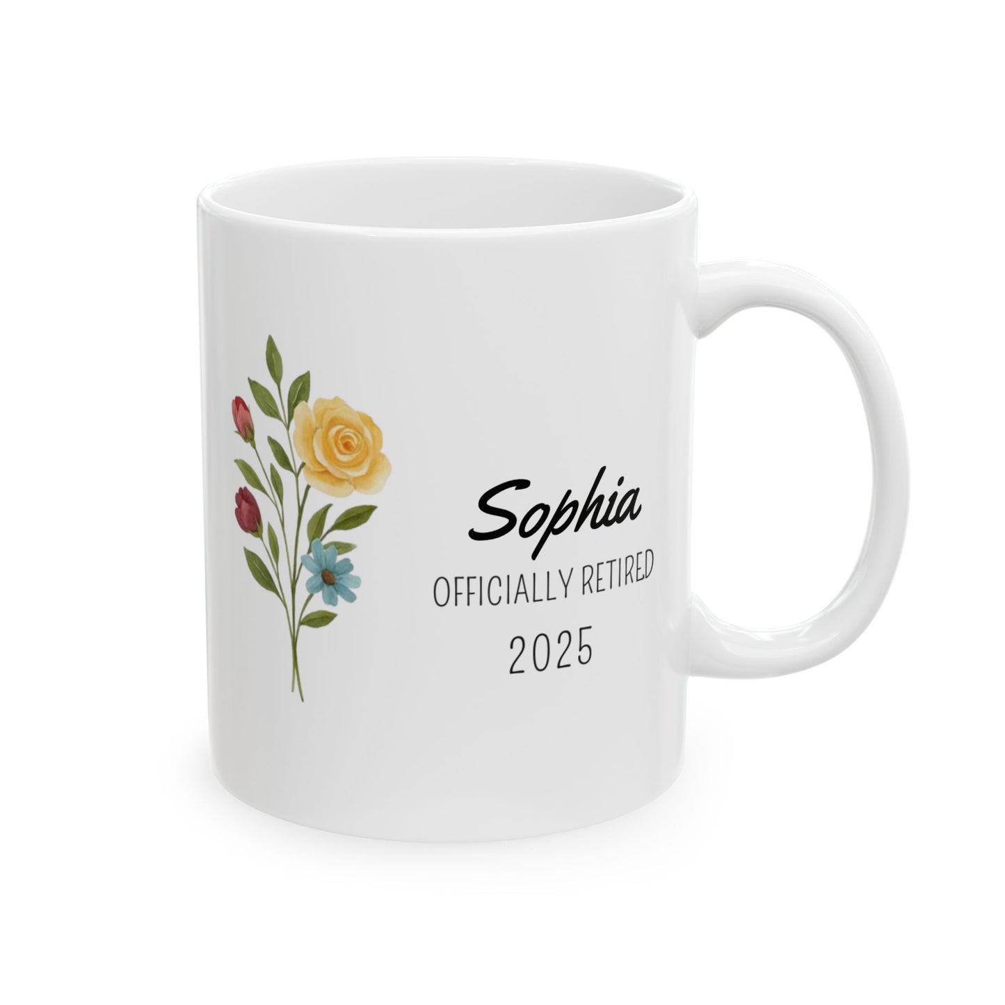 Personalized Floral Mug, Coffee Cup Gift for Friends, Funny Retirement Gift, Sister, Birthday Present, Office Decor