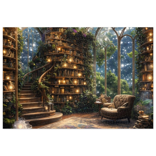 Dream Library, Magical Greenhouse, Jigsaw Puzzles, Star Filled Sky Library Reading Garden Lounge Room, Starry Night View, 500 Or 1000