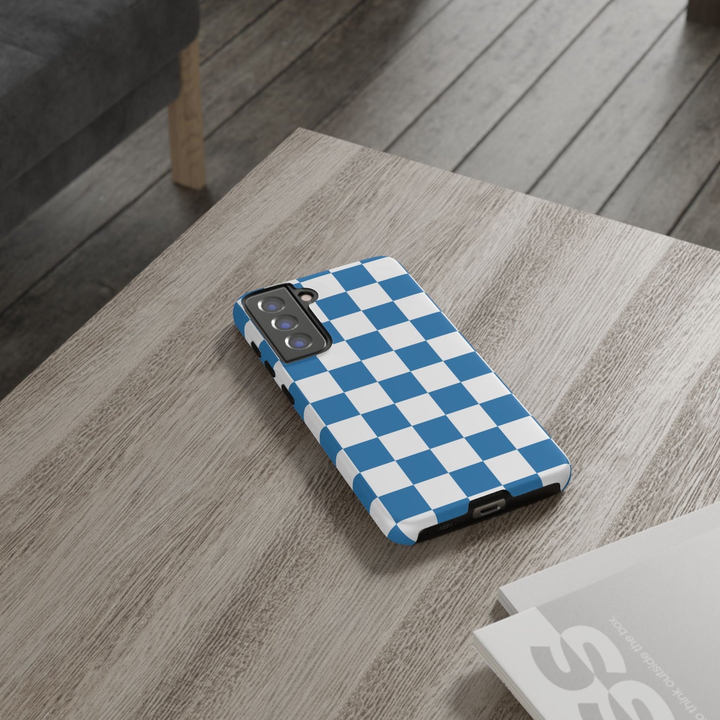 Blue Checkerboard Phone Case, Samsung Galaxy S25, S25 Plus, S24, S24 Plus, S24 Ultra, S23, S22, S22 Plus, S21 Ultra, S21 FE, S20+