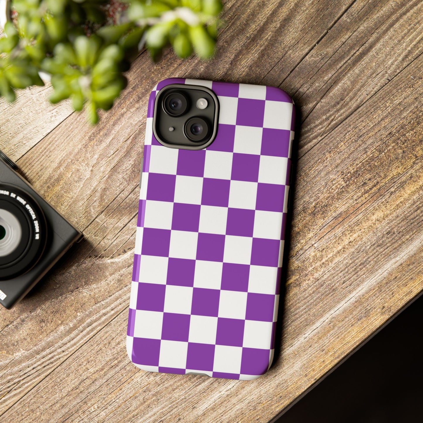 Purple Checkered Phone Case,  iPhone 17 Pro, 17, 16, 15, 14, 13, 12, 11, X, XR, XS MAX, Trendy Gift for Friends, Accessory for Occasions