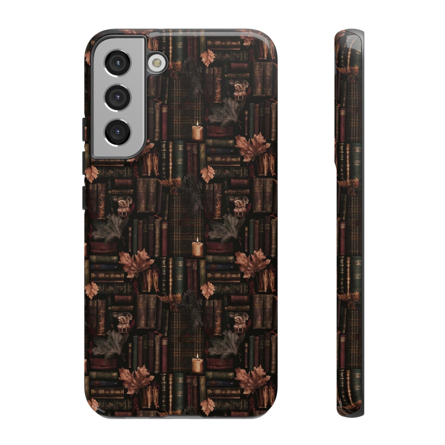 Gothic Phone Case Dark Academia Literary iPhone Samsung Cover with Books & Flowers, Phone case