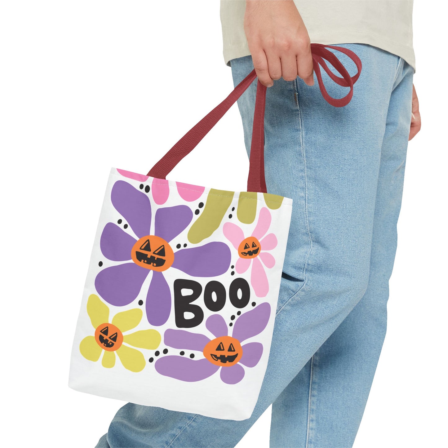 Halloween Floral Tote Bag, Eco-Friendly Shopping Tote, Seasonal Gift Bag, Trick or Treat Tote, Fall Decor Carryall