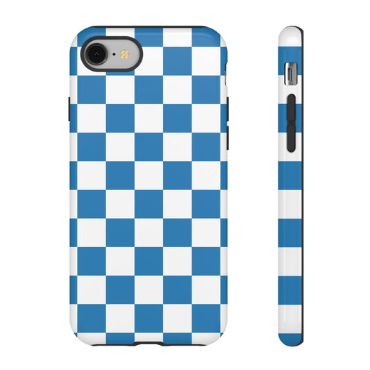 Checkered Phone Case, iPhone 17 Pro, 17, 16, 15, 14, 13, 12, 11, X, XR, XS MAX, Smartphone Cover, Blue and White Mobile Protector