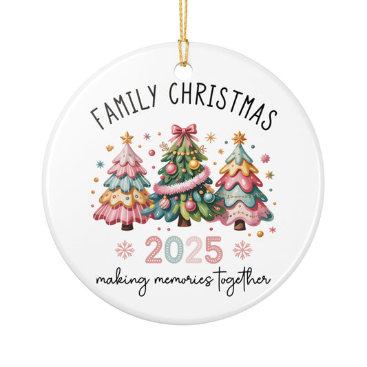 Family Christmas 2025 Ornament, Making Memories Together, Pastel Christmas Tree Ornament, New Year Family Keepsake, Ceramic Holiday Decor