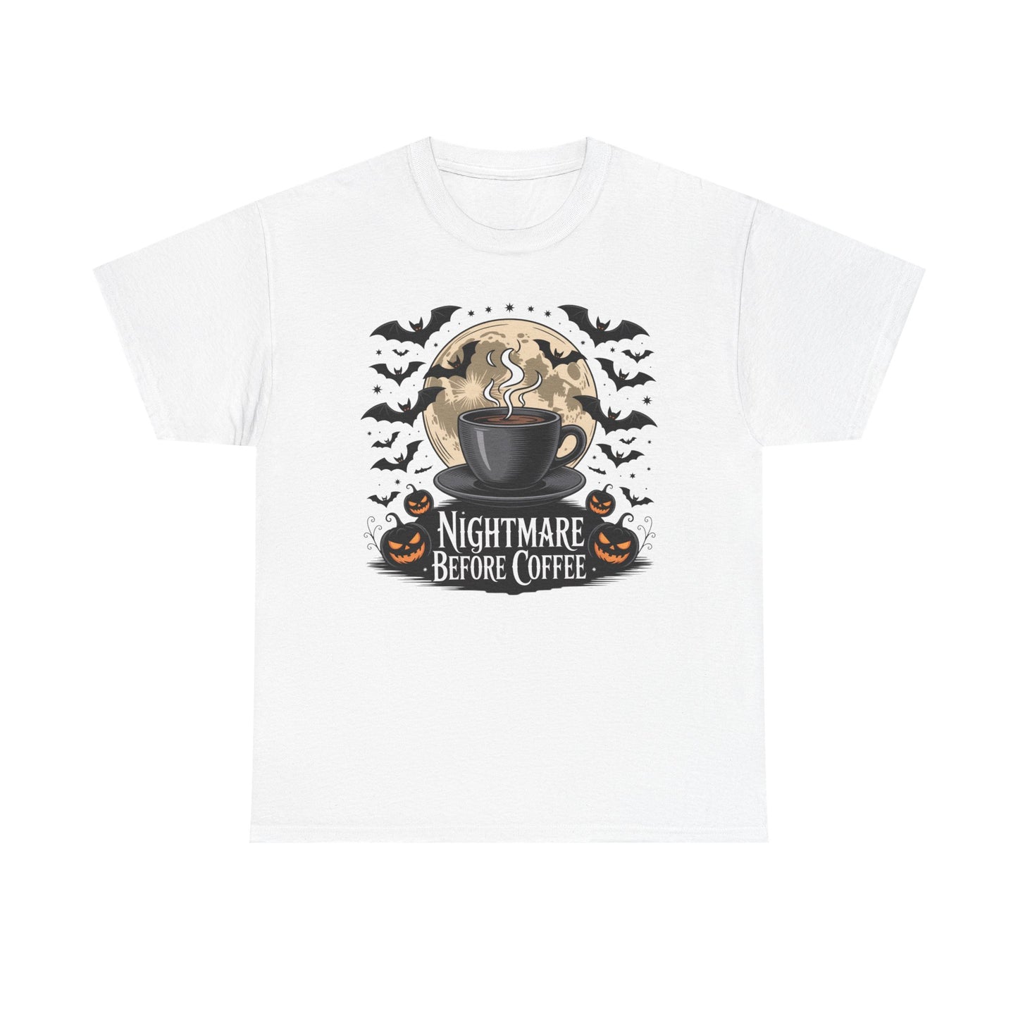 Halloween Coffee Tee, Unisex Heavy Cotton T-Shirt, Nightmare Before Coffee Shirt, Spooky Graphic Tee, Fall Seasonal Apparel