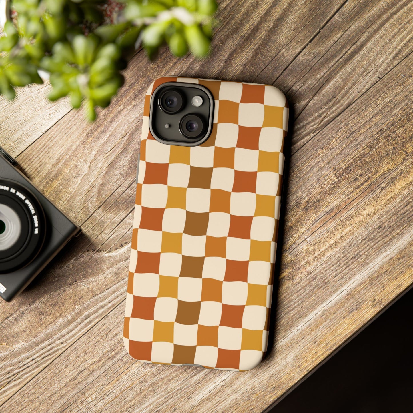 Boho Checked Phone Case, Checkerboard Design, Durable Protection, Phone Cover, Phone case For iPhone and Samsung, Trendy Phone Cover