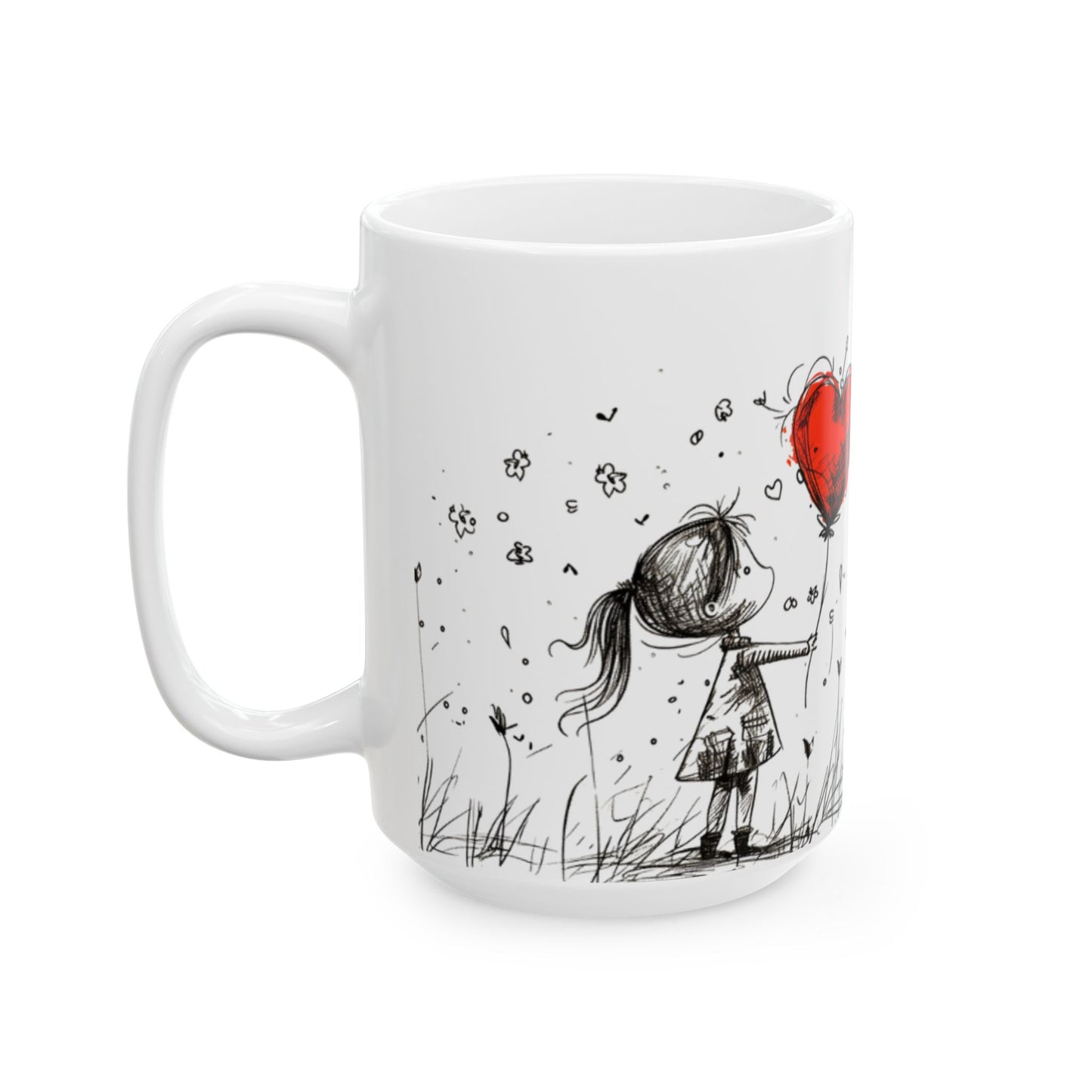 Whimsical Love Ceramic Mug, Cute Gift for Romance, Housewarming, Cozy Coffee Cups,, Perfect for Valentine's Day, Gift for her
