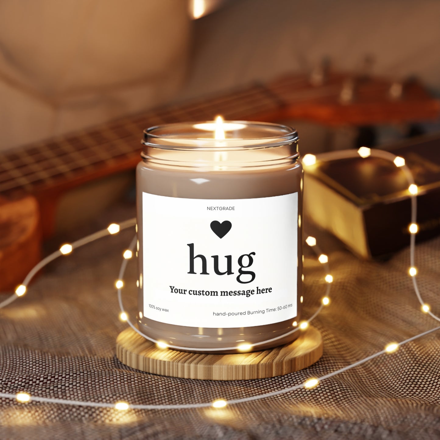 Personalized Scented Soy Candle, Custom Message Gift, Send a Hug Candle, Relaxing Home Decor, Birthday, Self-Care, Housewarming